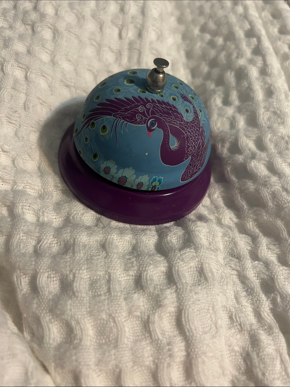 Anthropologie Blue and Purple Peacock Desk Bell